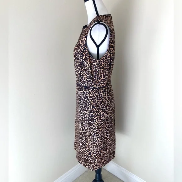 J Crew Leopard Print Sheath Dress in Bi Stretch Cotton Size 12